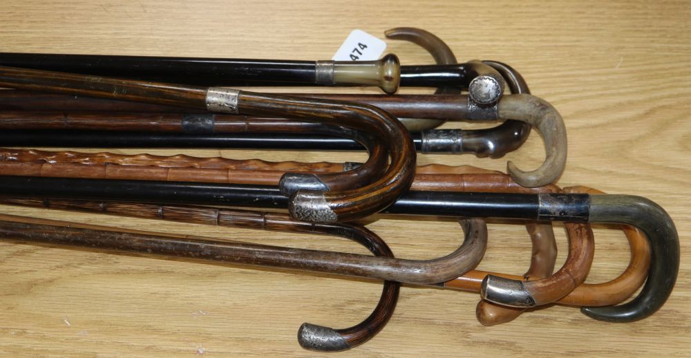 Thirteen silver mounted walking sticks, late 19th/early 20th century